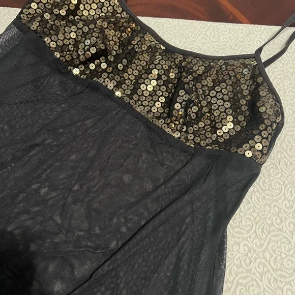 Victoria’s Secret Black Sheer Babydoll Nightgown with Gold Sequin Accent Y2K - Picture 2 of 11